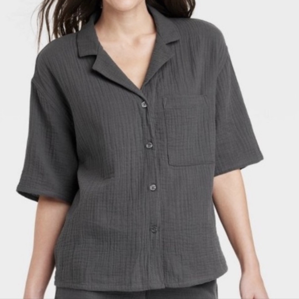 NWT Stars Above Cotton Gauze Muslin Cotton Cottagecore Gray Top Size Large